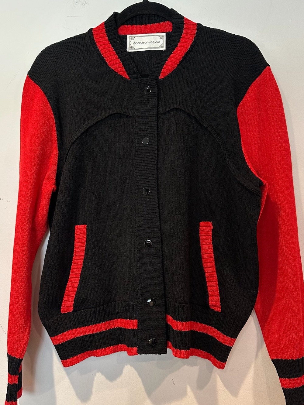 SportsworksStudio Black & Red Women's Knit Bomber Jacket